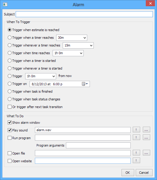 alarm associated with a task