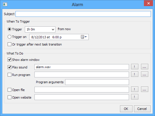 basic alarm with no task association